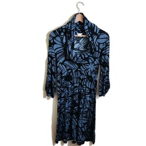 NOTICE Women's Blue & Black Cowl Neck Floral Abstract Mid Sleeve Casual Dress S